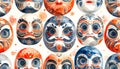 Vibrant Daruma Dolls Watercolor Pattern Royalty Free Stock Photo