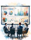 Vibrant data analysis meeting in progress with charts and graphs