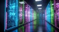 Data center server room hosting cloud computing technology information generated by ai Royalty Free Stock Photo
