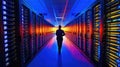 Vibrant Data Center with Technician and Systems Setup Royalty Free Stock Photo