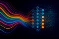 Vibrant Data Flow Through Neural Network to Digital Output Grid image photo Royalty Free Stock Photo