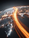Visualization of Global Data Flow Over a Digital Map Illustrating Connectivity Across Continents Royalty Free Stock Photo