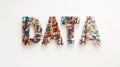 Vibrant DATA Typography From Colorful Binary Code and Technology, White Background, Studio Shot