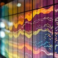 Vibrant data visualization with colorful wave patterns on digital display
