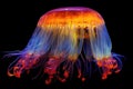 vibrant deep sea comb jelly emitting colorful light