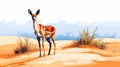 Vibrant Deer Illustration On Sand Dune - Landscape Painting Style
