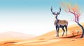 Vibrant Deer Illustration On Sand Dune - Vector Clipart