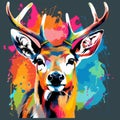 Vibrant Deer Painting: Colorful Splashes And Bold Graphic Design