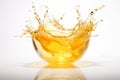 Vibrant and delicious single splash of honey suspended in mid air isolated on white background