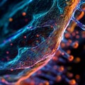 Colorful abstract cellular structure with neon accents and dynamic patterns