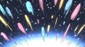 A vibrant depiction of colorful comets or meteors streaking through a starry space backdrop Royalty Free Stock Photo