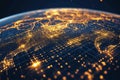 Visualizing global connections through glowing network nodes at night Generative AI Royalty Free Stock Photo