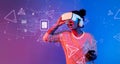 A person exploring virtual reality technology with a headset, representing the intersection of artificial intelligence Royalty Free Stock Photo