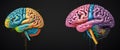 Vibrant Depiction of Two Human Brains AI Generated on Black Background Royalty Free Stock Photo