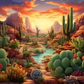 Vibrant Desert Oasis with Enchanting Succulents and Cacti