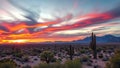 Vibrant desert sunset with dramatic clouds and saguaro cacti created as an AI-generated image Royalty Free Stock Photo