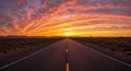 Vibrant Desert Sunset Over Empty Highway Royalty Free Stock Photo