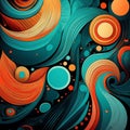 Vibrant design with colorful shapes and textures against a teal and black background