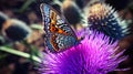 Vibrant and detailed butterfly on a blooming flower in a botanical garden