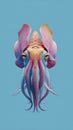 Colorful Cuttlefish Portrait Against a Blue Background Royalty Free Stock Photo