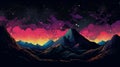 Psychedelic Mountain And Star Illustration With Vibrant Colors