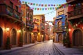 Vibrant Dia de Las Velitas street with buildings