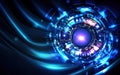 A vibrant digital abstract design featuring luminous circles and waves of blue light creating a futuristic visual Royalty Free Stock Photo