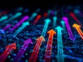 Vibrant digital arrows indicating dynamic growth and upward trends in technology and data analysis Royalty Free Stock Photo
