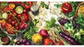 Vibrant digital art of assorted vegetables and herbs in a colorful array Royalty Free Stock Photo