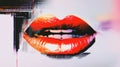 Vibrant digital art of glossy red lips with abstract glitch effect Royalty Free Stock Photo