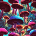 Vibrant digital art of a mystical mushroom forest with a mesmerizing array of colors