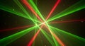 A vibrant digital art piece featuring a dynamic starburst explosion of glowing green and red light rays radiating energetically Royalty Free Stock Photo