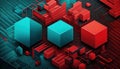 Abstract Digital Art - Interconnected Cubes in Red and Blue Royalty Free Stock Photo