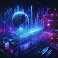 Vibrant digital artwork of AI technology with a glowing globe and dynamic graphs. Generative AI