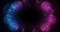Neon blue and pink fireworks frame a dark starry sky Royalty Free Stock Photo