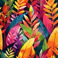 Vibrant Digital Artwork of Lush Tropical Foliage