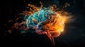 Vibrant digital artwork portraying a human brain filled with dynamic, colorful energy Royalty Free Stock Photo