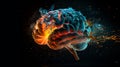 Vibrant digital artwork portraying a human brain filled with dynamic, colorful energy Royalty Free Stock Photo