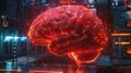 Glowing Human Brain Hologram on Futuristic Circuit Board Background Royalty Free Stock Photo