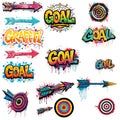 Graffiti-Style Digital Collage with Colorful Text and Arrows on White Background Royalty Free Stock Photo