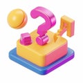 Colorful 3D Rendered Question Mark, Sphere, and Arrow on Platform Royalty Free Stock Photo