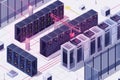 A vibrant digital depiction of a data center filled with server racks, networking Royalty Free Stock Photo