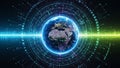 Digital Earth Globe Surrounded by Glowing Blue and Green Network Connections and Data Streams Royalty Free Stock Photo
