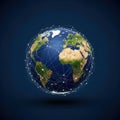 Vibrant digital earth globe illuminated with global network connections and data points against a dark background Royalty Free Stock Photo