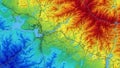 Colorful Digital Elevation Model Map with Roads and Water Royalty Free Stock Photo
