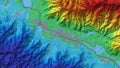 Vibrant Digital Elevation Model of a Varied Landscape with Urban Development Royalty Free Stock Photo