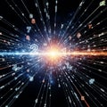 Vibrant digital explosion of numbers and light in cosmic space background Royalty Free Stock Photo