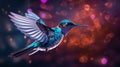 Vibrant Digital Hummingbird in Cosmic Space. Generative ai