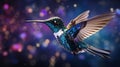 Vibrant Digital Hummingbird in Cosmic Space. Generative ai