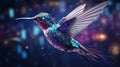 Vibrant Digital Hummingbird in Cosmic Space. Generative ai